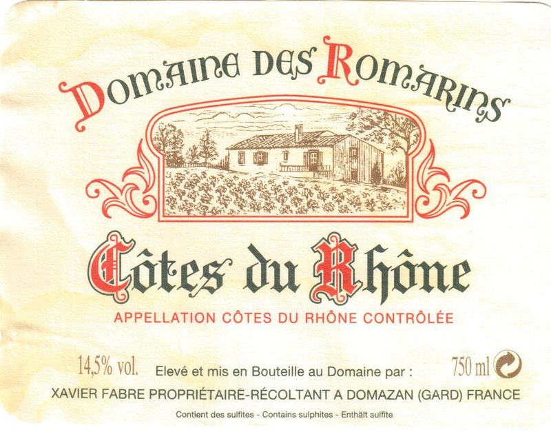 2021 Domaine des Romarins  Cotes du Rhone Rouge